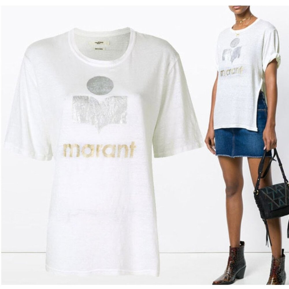 Isabel Marant White and Gold Graphic Tee